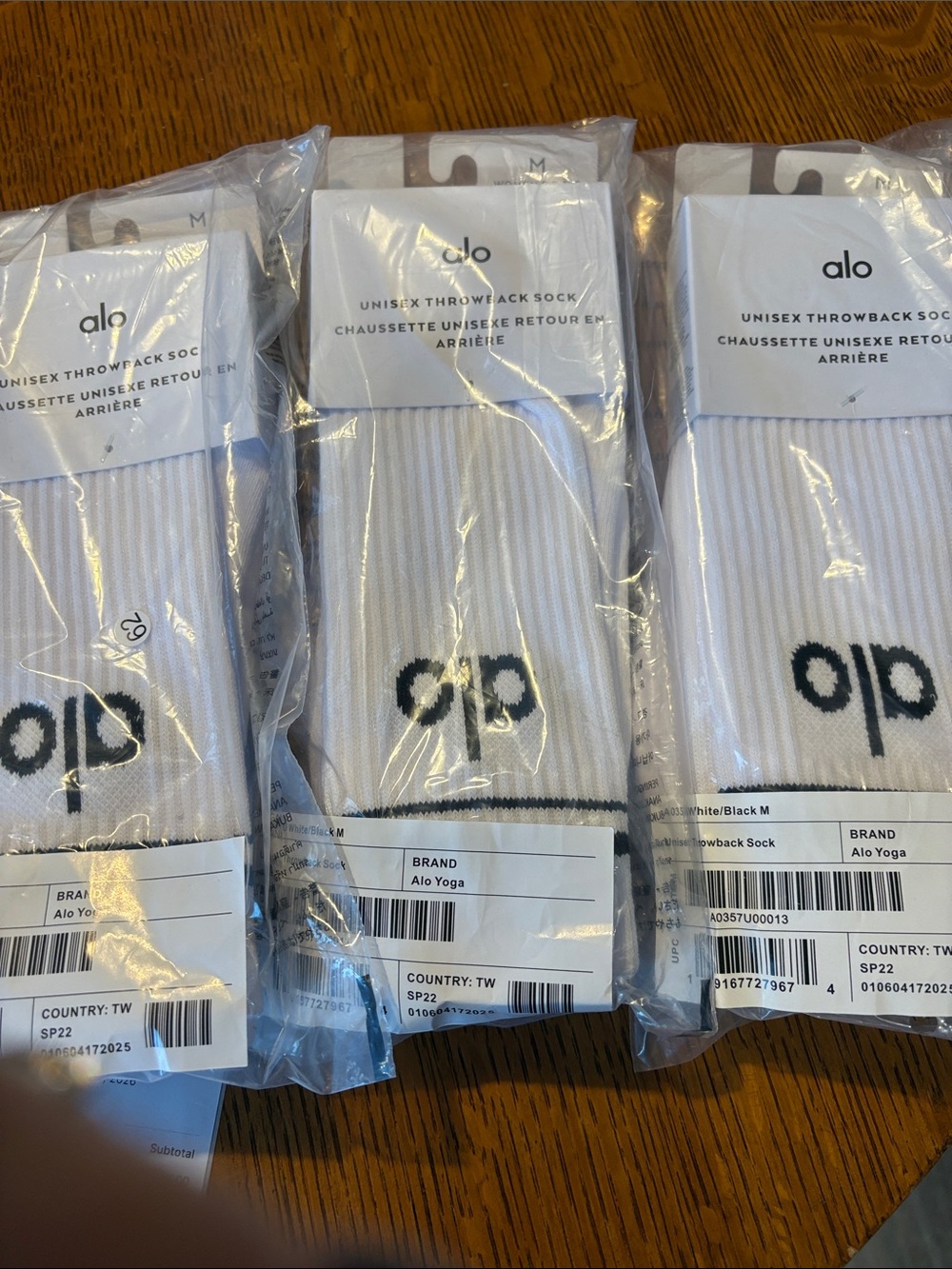 ALO Yoga White Athletic Ribbed Socks with Black Logo Accents